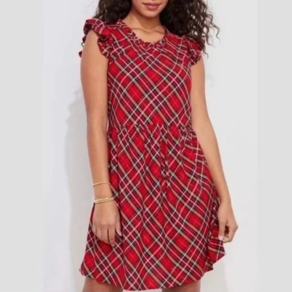 Plaid Ruffle Sleeve Dress